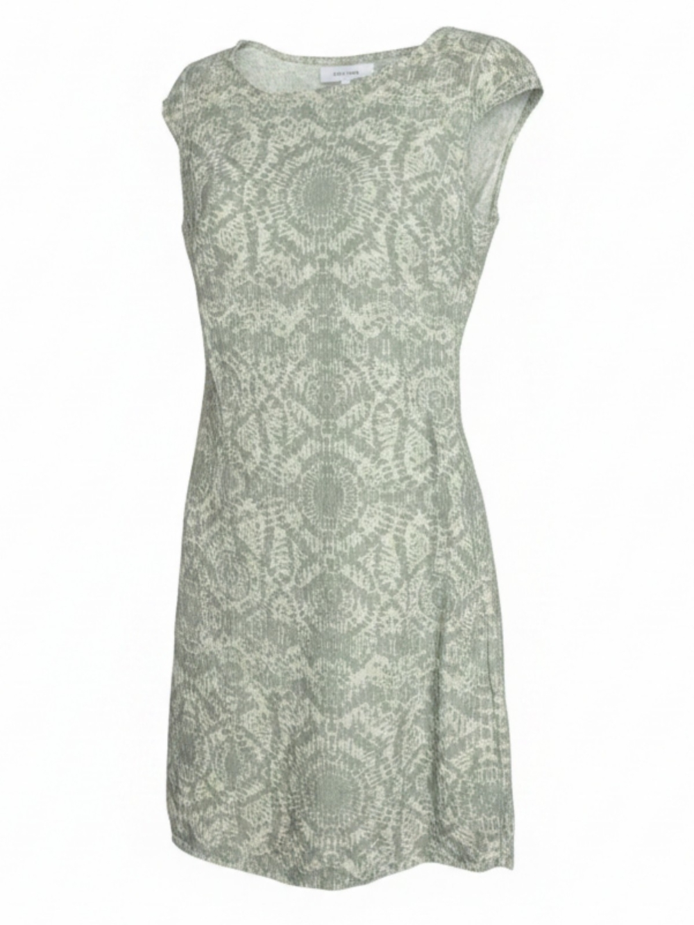 100% Linen Lina Tomei Sage Green Patterned Midi Dress with Cap Sleeves